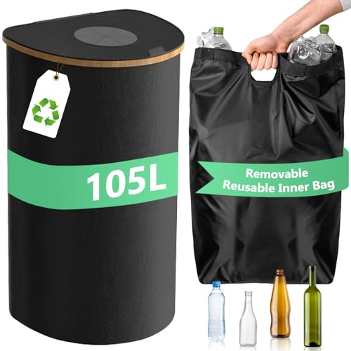 Vautvis Pfandflaschen Behälter, Pfandbehälter 105L, Pfandflaschen Behälter, Flaschensammler Leergut & Altglas Aufbewahrung,Pfandflaschen Aufbewahrung