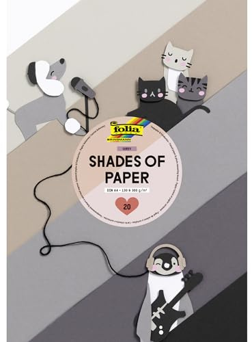 folia 680 - Shades of Paper GRIS, DIN A4, bloc con papel de arcilla de 130 g/m² y cartón fotográfico de 300 g/m², 20 hojas en 6 colores, para manualidades, decoración y embellecimiento