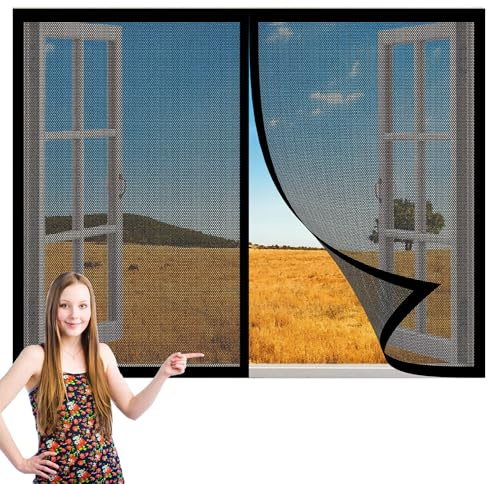 Mosquiteras para Ventanas Correderas 123 x 106 cm sin Taladrar Mosquiteras a Medida Magnética Cierre Automaticamente para Balcones, Puertas y Ventanas, Negro