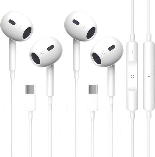 2 Pack USB C Headphones for Phone 16/15, Type C Earbuds Wired HiFi Stereo Earphones with Microphone and Volume Control, In-Ear USB C Headset