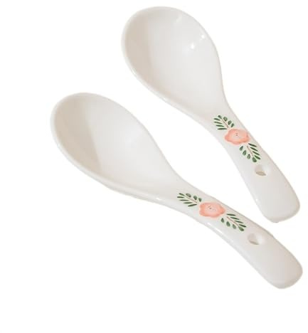 XDAWQP Esslöffel, weißer Keramiklöffel mit Aufdruck, eleganter Porzellanlöffel in Eierform, 2er-Set, Porzellan-Suppenlöffel für Suppe, Knödel, Wonton, Müsli-Servierlöffel,One Color Small