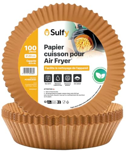 100 pièces Papier Cuisson pour Air Fryer (20 cm) Rond Paper Liner Friteuse, Papier Air Fryer Rond Antiadhésif Pour Friteuse Sans Huile 4,5 à 6 litres - Idéal pour la cuisson saine