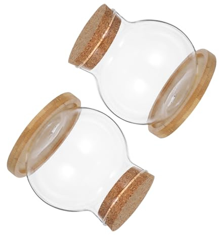 Zerodeko 2set Piccolo Acquario in Vetro Trasparente Terrario Per Piante Idroponiche Da Tavolo Fioriera Con Coperchio in Sughero e Vassoio in Bambù Contenitore Elegante Per Ufficio e Casa