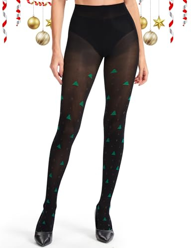 Becellen Strumpfhosen Damen, 60 DEN Shape Weihnachten Feinstrumpfhose Reißfest Schwarz Stützstrumpfhose Weihnachten Nahtlose Bauchweg Strumpfhose Schwarz Christmas Pantyhose