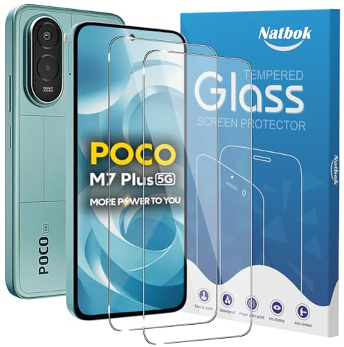Natbok 2 Piezas Protector de Pantalla para Xiaomi Redmi 15 / Xiaomi Poco M7+ / M7 Plus 5G 6,9 Pulgadas, Dureza 9H, Antihuellas, Sin Burbujas, 0.33mm Ultra Transparente Premium Cristal Vidrio Templado