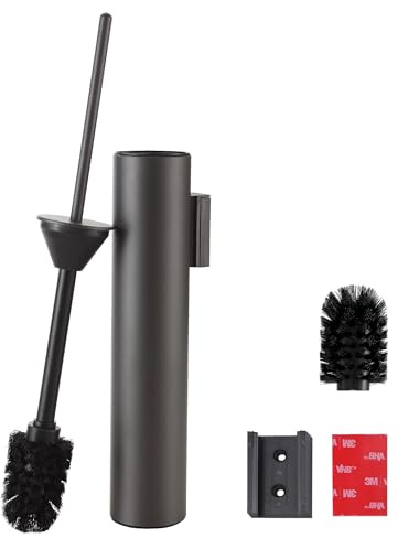 DAZI Scopino Bagno WC da Parete Cilindrico, Porta Scopino in acciaio inossidabile Grigio opaco senza trapano, Spazzolone Bagno con Inserto Interno Rimovibile per una Facile Pulizia del Bagno