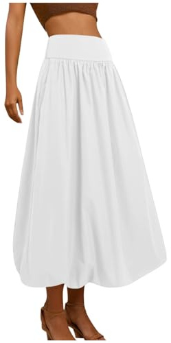 2025 Maxi Gonna da donna con elastico in vita Aline Gonna lunga a sbuffo con orlo a volant gonne a palloncino, bianco, XL