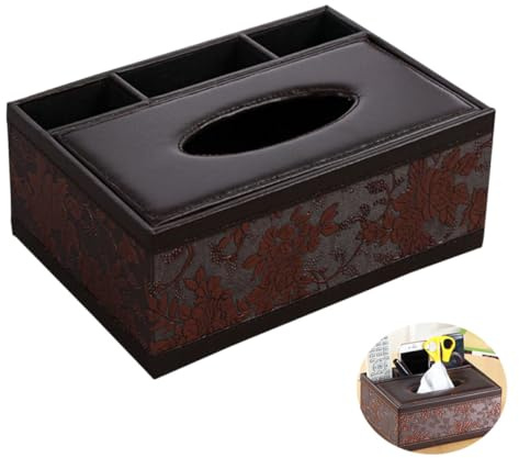 BESTYASH Caja de Pañuelos Multifuncional de Sintética con Organizador para Escritorio Soporte para Tijeras y Lápices Contenedor para Mando Distancia Diseño Vintage Cuadrado para Hogar y