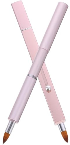 Pincel de Labios Retráctil de Doble Punta, 2 Piezas | Fibra Artificial y Aluminio, Mango Ergonómico Rosa, Portátil para Viaje y Bolso