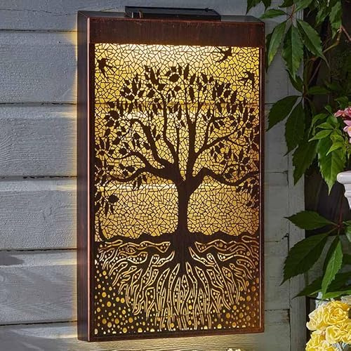 sgpuk Tree of Life Decor Panel Silhouette Solar Charged Wall Art 50cm x 30cm