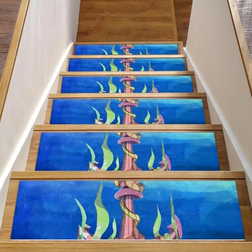 RODAILYCAY Anchor - Tappeto antiscivolo per scale in legno, 76 x 20 cm, 15 pezzi, per interni, per cani, bambini e anziani