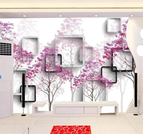 XLMING Minimaliste Violet Arbres Noir Et Blanc Géométrique 3D Papier Peint Texture Soyeuse Intissé Salle à Manger Bureau D'étude Canapé Chambre Salon TV Mur-350cm×256cm