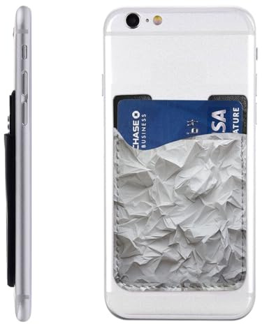 QMKFWT Crumpled Paper Phone Wallet, Stick On Card Holder for Back of Phone Case - Leather Cell Phone Card Wallet Sleeve Adhesive Phone Pocket - Compatible with Most Cell Phones