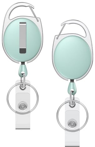 Uniclife Pack de 2 Llaveros Retráctiles, Cinta Retráctil Credencial, Clip Portacredenciales Resistente Llaves Tarjeta Identificación, Extensor Llavero Mosquetón Cinturón y Anillo Llaves, Verde Claro