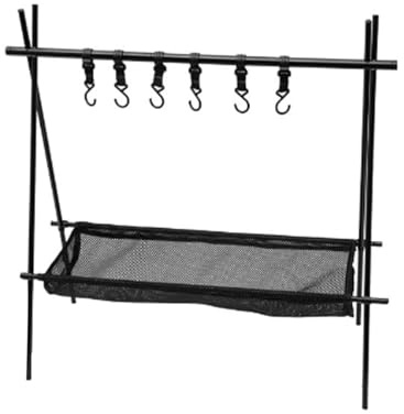 Gucagle Camping Cookware Hanging Rack Collapsible Space Saving Aluminum Alloy Camping Tools Hanging Organizer with Mesh and Hook for Outdoor Cooking and Camping
