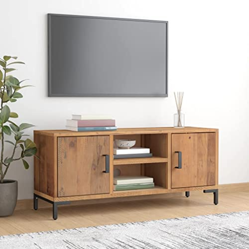 faucqel TV Cabinet Brown 110 x 35 x 48 cm Solid Pine Wood with Storage Space and Doors for Living Room, Media Cabinet, TV Lowboard, Sideboard, TV Furniture, HiFi Cabinet, Media Lowboard, TV Shelf