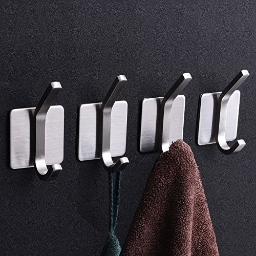 Selbstklebend Handtuchhaken ohne Bohren -CEINTER Haken Bad Badezimmer 3M Handtuchhalter Bad SUS304 Kleiderhaken Gebürstetem Haken Edelstahl Wasserdichte Wandhaken mit 4 StK