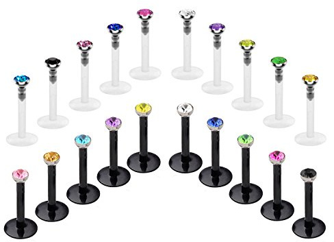 FECTAS 20 unidades 16 calibre claro barra de labios flexible Piercing para orejas Labret Retainers Stud Piercing para joyas, 6/8/10 mm, Plástico, óxido de circonio