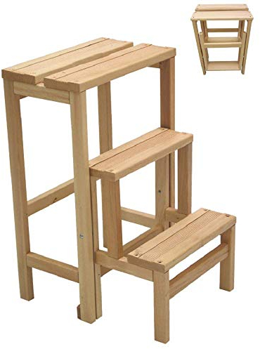 LIBEROSHOPPING.eu - LA TUA CASA IN UN CLICK Escalera Plegable de 3 peldaños de Madera de Haya de 60 cm de Altura, Varios Acabados.
