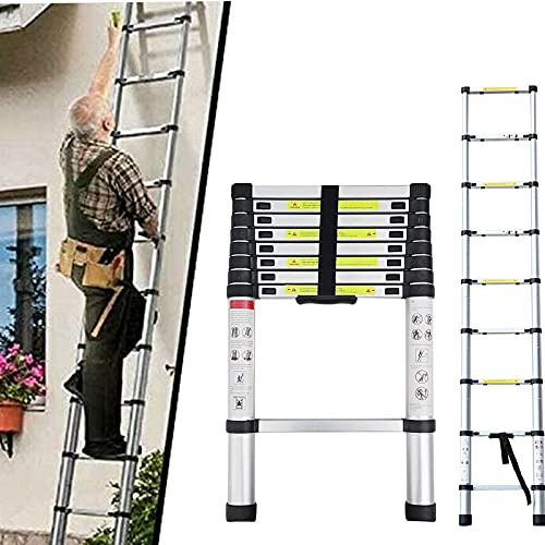 Teleskopleiter Mehrzweck Aluleiter Ausziehbar Stehleiter Teleskop Klappleiter 2,6 m / 3,2 m / 3,8 m / 5 m Aluminium Verlängerungsleiter A-Rahmen/Gerade Leiter EN131 bis 150KG (Gerade 2.6m)