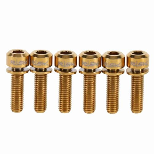 Demeras Fahrradschaftschrauben Schraube mit Unterlegscheiben Set für Fahrradschaft 6Stk Titanlegierung M5 x 18mm(Golden)