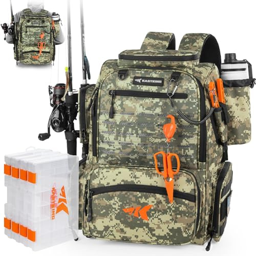 KastKing Bait Boss Fishing Backpack with Rod Holders, 4 Tackle Boxes