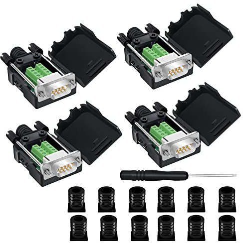 YIOVVOM DB9 Breakout-Anschluss, DB9 lötfreier RS232-D-SUB-Stecker, serieller Adapter, 9-poliger Anschluss, weißer Adapter auf Terminalstecker, Signalmodul mit Gehäuse, 4 Stück