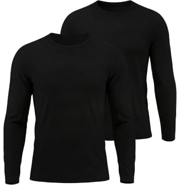 Lot de 2 sous Vetement Thermique Homme Maillot de Corps à Col Rond Manches Longues Hiver sous-Vêtements Haut Chauds Ultra Doux Base Layer