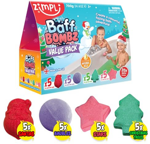 ZIMPLI - 20 x Set Regalo Bombe da Bagno Natalizie, per Vasca da Bagno per Bambini, Fizzer Biologiche e Naturali