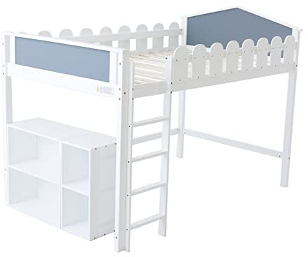 HUMNZR Etagenbett für Kinder, Massivholz Kiefer,Bettgestell Mit Leiter Bettkasten, Weiß, 90x200 cm