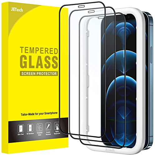 JETech Full Screen Schutzfolie für iPhone 12 Pro Max 6,7 Zoll, Schwarzer Rand Panzer Schutz Glas Folie Displayschutz mit Einfaches Installationswerkzeug, HD Klar, 3 Stück