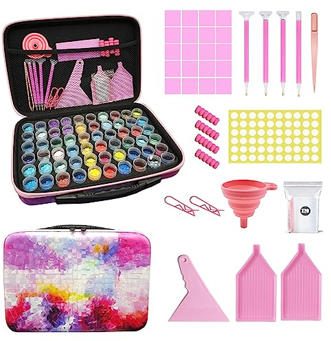 Oyadomi 5D Diamond Painting Zubehör Boxen,60 Stück Diamond Painting Aufbewahrungsbox Diamond Painting Koffer für Diamond Painting Bilder Steine Samen Schmuck DIY Handwerk Geschenk (Rosa A)