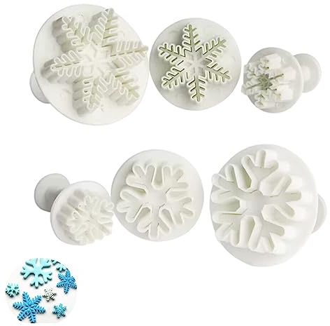 Aiweomi 6Stk Fondant Ausstecher,Schneeflocken Ausstechformen,Auswerfer Stempel,DIY Schneeflocken Essbar Tortendeko Set