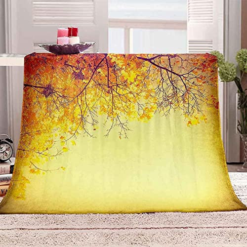 Kuscheldecke 80 x 150 cm 3D Gold Flanell Fleecedecke, Weich Warm Flauschig Decke Ahornblatt Wohndecke Decken für Sofadecke Couchdecke kuscheldecken für Kinder Erwachsene, Blanket