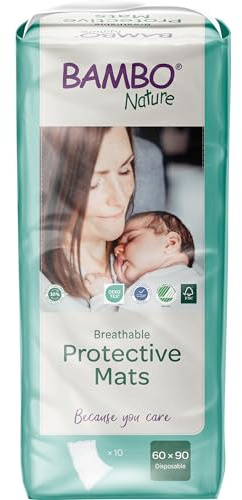 Bambo Nature Baby Einweg Wickelunterlagen 60x90 cm, 10 Stück | Extra Weich & Atmungsaktiv Einmalunterlagen | Hohe Saugfähigkeit | Diaper Changing mats