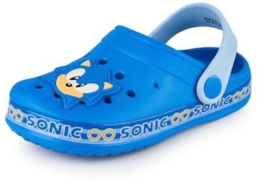 Sonic The Hedgehog Zuecos para niños | Calzado Infantil sin Cordones con Adornos de Sonic en Azul | Sandalias Tipo Chancla para Interiores y Exteriores con Correa Ajustable