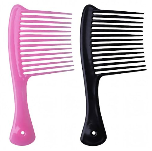 Jumbo Rake Comb for Curly/Thick Hair, 2 PCS | Long-Wide Teeth Glide Through Curls Without Snagging or Pulling, Plastic Afro Comb, for Both Men and Women