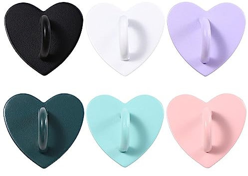 Generic 2Pcs Cell Phone Finger Ring, Kawaii Adhesive Metal Heart Phone Charm Holder, Black