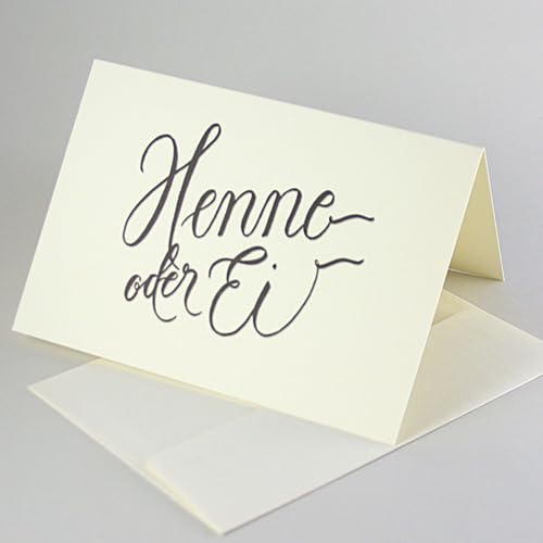 Henne oder Ei? Recycling-Osterkarte mit Gedicht von Eduard Mörike - mit toller Kalligrafie von Sandra Brezina, Klappkarte 11,5 x 16,5 cm, inkl. passendem cremeweißem Recycling-Umschlag