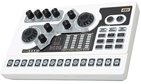 Audio Mixer Sound Mixer Board, Voice Changer Soundkarte mit RGB-Licht, Bluetooth Live Soundkarte für Live Streaming Gaming für PC Computer Tablet Phone (WHITE)