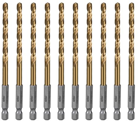 SALI Set di punte per trapano HSS con codolo esagonale, diametro 5 mm, ricambio per trapano rivestito in titanio, cambio rapido da 1/4, attacco esagonale per legno, plastica, alluminio