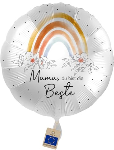 Folienballon Mama- Du bist die Beste Ballon Muttertag Regenbogen Blumen Geschenk Mama Geburtstag Luftballon, Made in EU, Helium geeignet