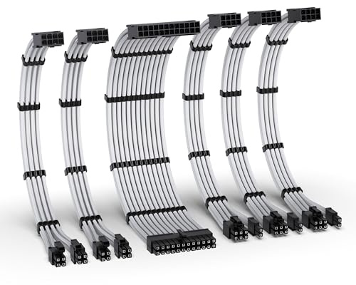 EZDIY-FAB Kit d'extension de câble PSU, câble d'extension d'alimentation 16AWG, 1x24Pin/2x4+4 EPS/3x6+2 PCI-E,Câble de gaine PC personnalisé 300MM avec peignes-Blanc
