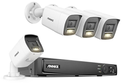 ANNKE Set di telecamere di sorveglianza PoE da 12 MP, per esterni, 8 fotocamere con riconoscimento personale e veicolo, visione dei colori, IP67, videosorveglianza 24/7, slot per schede SD fino a 512