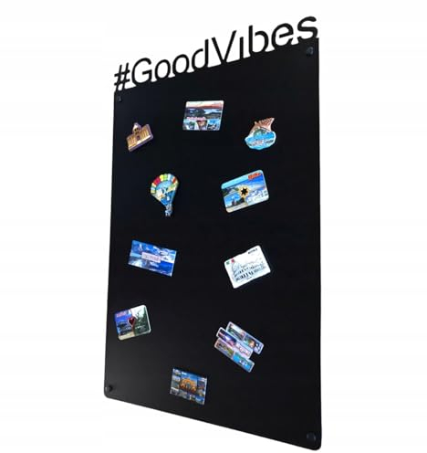 Magnettafel Magnetwand Schwarz GoodVibes 80x50 cm Memotafel aus Edelstahl Fotowand für Urlaubs Magnete Magnetisch Tafel Metalltafel für Wohnung Büro Küche