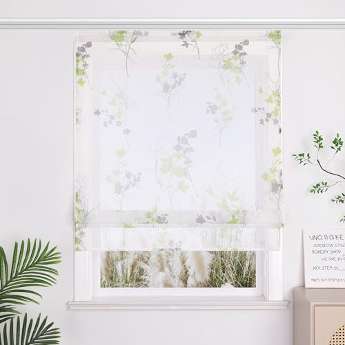 Yujiao Mao Raffrollos mit Klettband mit Blumendruck modern landhausstil Faltrollo 1 Stück,grün BxH 140x140cm