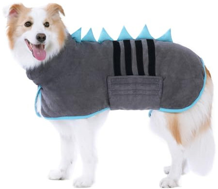 HezzLuv HundeBademantel Mikrofaser Schnell Trocknend, Einstellbar Hundehandtuch Extra Saugfähig für Mittel & Große Hunde, Einfach Anzuziehen Bademantel für Hunde (Grau-Blau, XL)