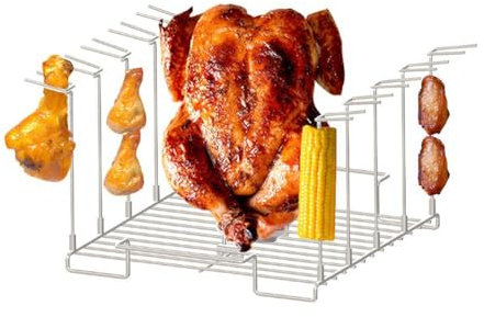 Osmond Hähnchengrill, 10 Schlitze, Huhn, Flügel, 4-in-1, , Huhn, Halterung aus Edelstahl, Grillrost, Grill