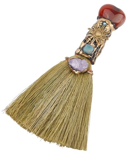 GORGECRAFT Scopa in Corniola Naturale Mini Scopa Decorazione per Esposizione di Halloween Scopa in Cristallo di Ametista Finto Manico per Scopa da Strega Streghe Costumi Cosplay Festa Pulizia Camera