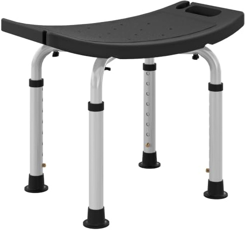 HOMCOM Tabouret de Douche réglable en Hauteur - en Aluminium - Antidérapant - pour Personnes âgées, handicapées, Personnes âgées et Enceintes - Noir